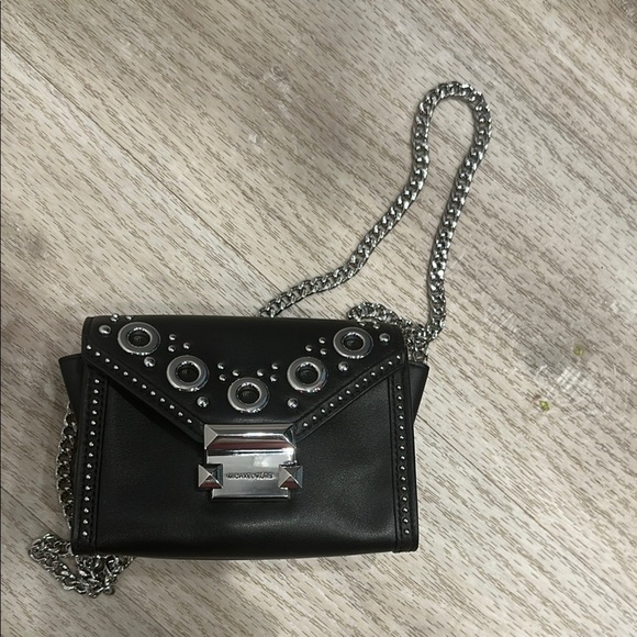 Michael Kors Handbags - Michael Kors Mini Black and Silver Bag with Chain Details